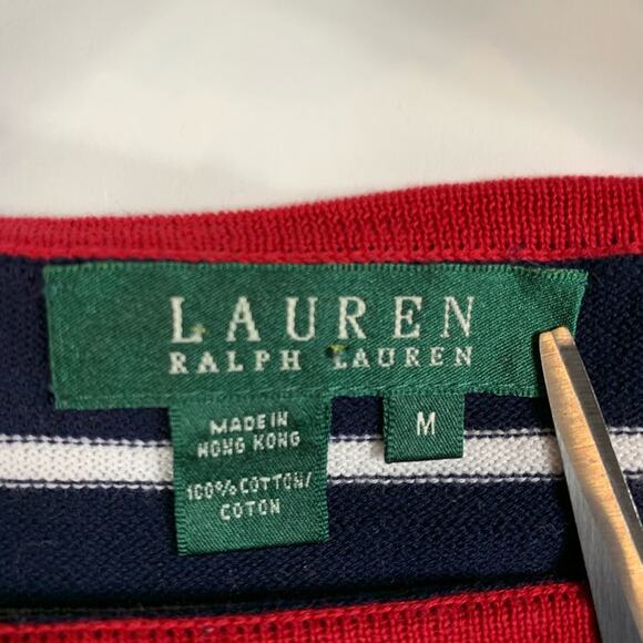 Lauren Ralph Lauren Striped Boat Neck Sweater Sz  Medium Preppy Cottage - Picture 8 of 8